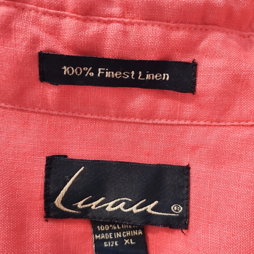 Luau 100% Linen Coral Red Hawaii Aloha Shirt Size XL - Picture 7 of 9
